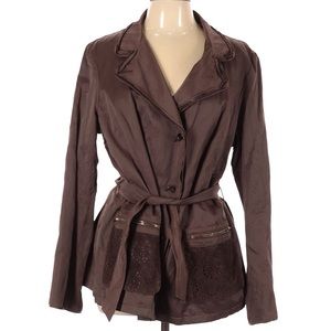 Visconf Italian Belted Short Trench Coat Brown